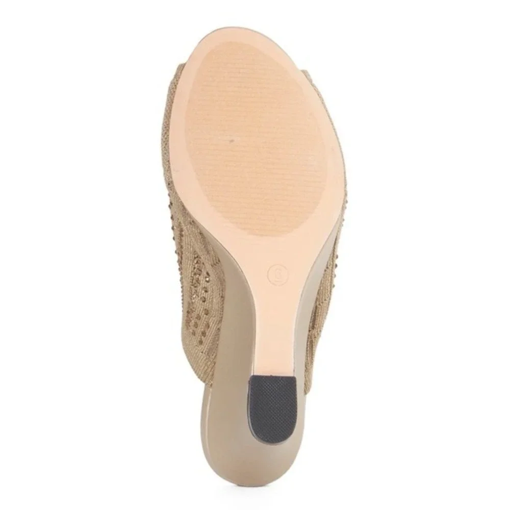 Lauren Lorraine MARTHA Rhinestone Stretch Wedge Gold Size 8‎ NEW Retail $90